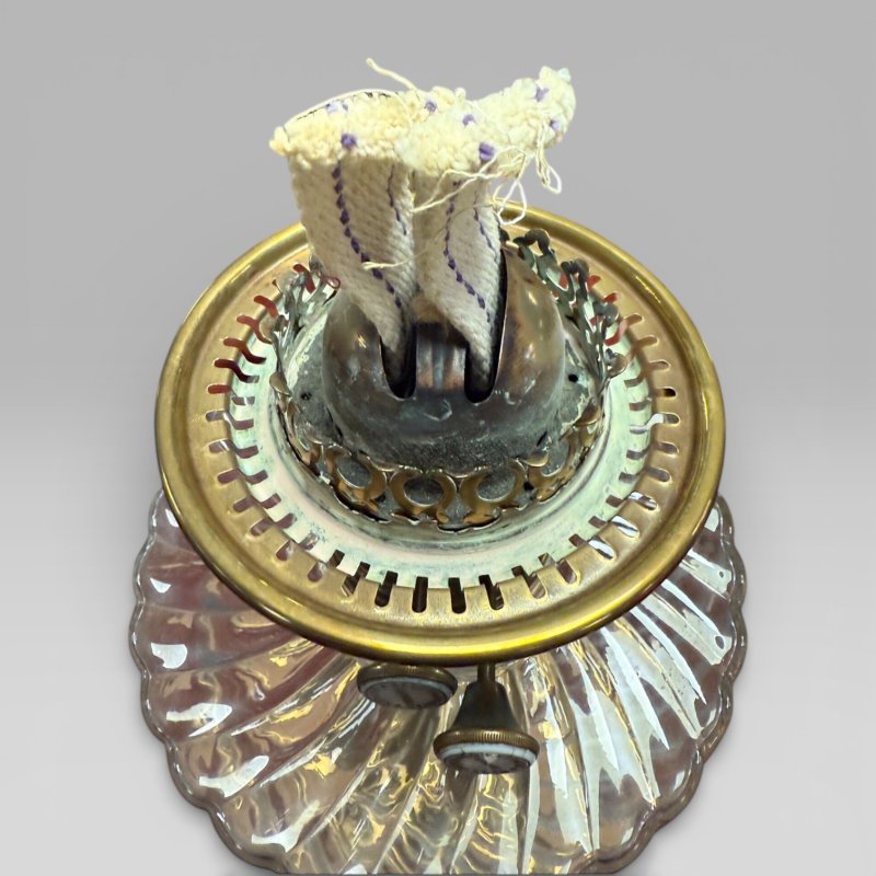 Antique Victorian Duplex Etched Glass Tulip Shade Oil Lamp With Brass Column - Image 11